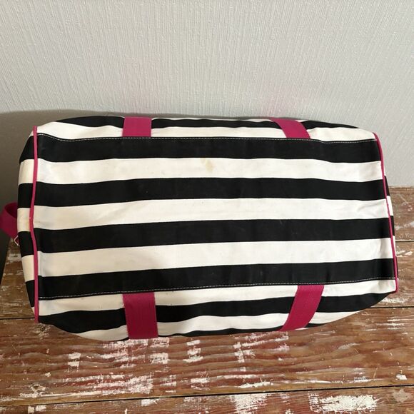 Y2K 2000s Victoria’s Secret Pink Duffle Bag Weekender Black White Stripe Strap - Picture 6 of 14